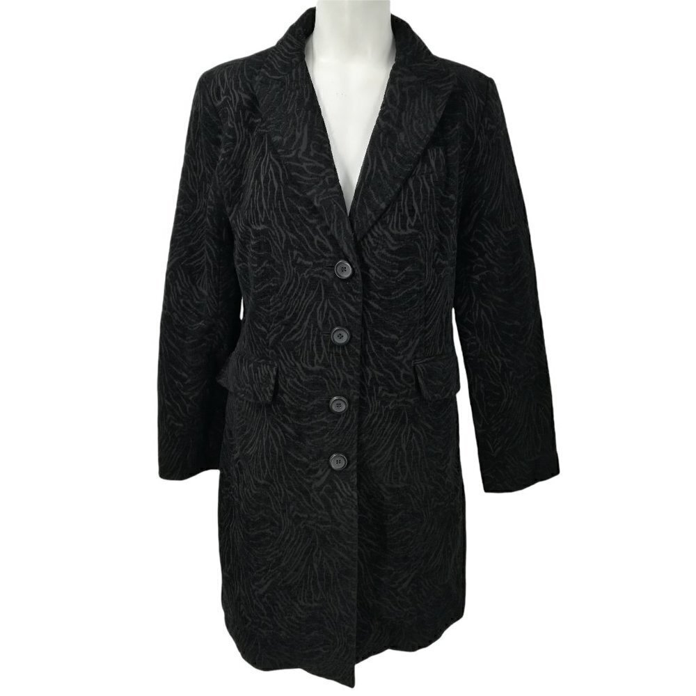 Dress Barn Dress Jacket Size S Zebra Embossed Black Monochromatic Trench Peacoat